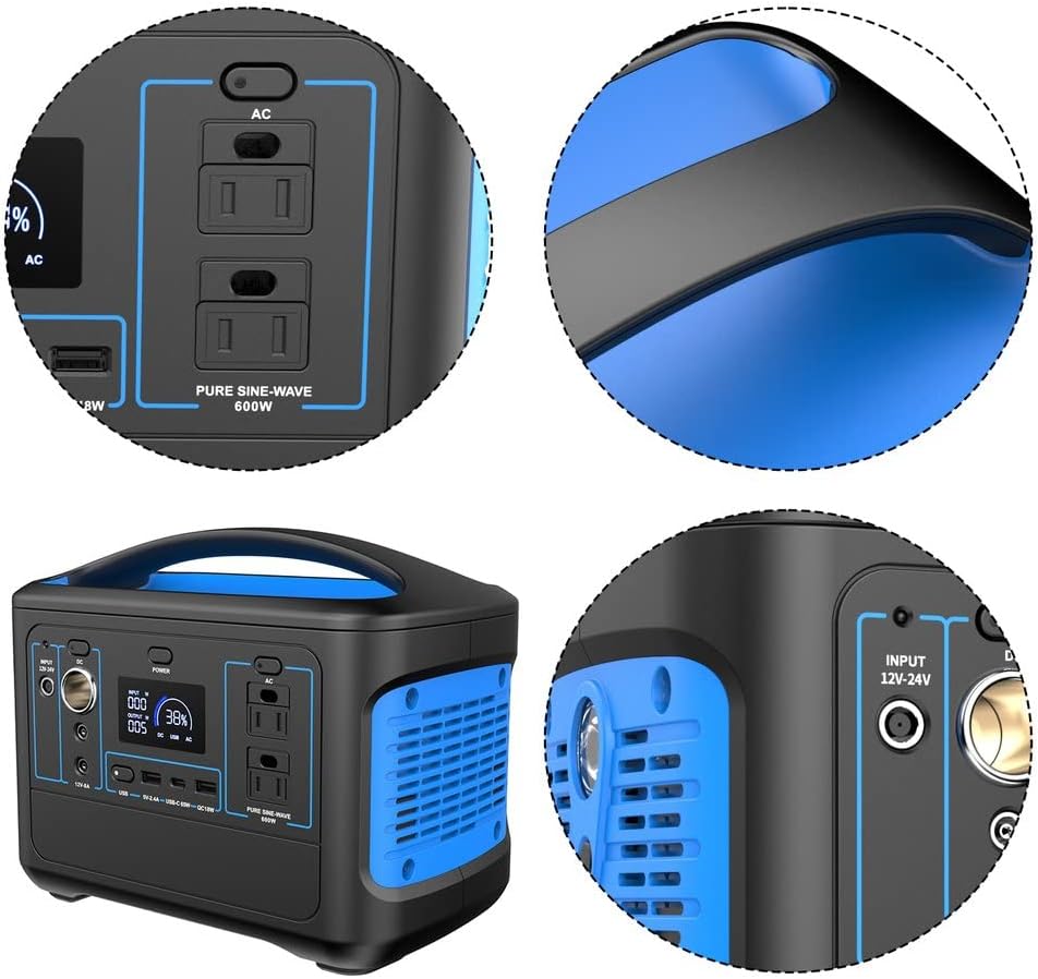 Portable Outdoor Power Station Battery Generator 220-230V 568Wh/153600mAh Camping Solar Generator Emergency Energy Supply LCD Display for Outdoor Camping - Blue