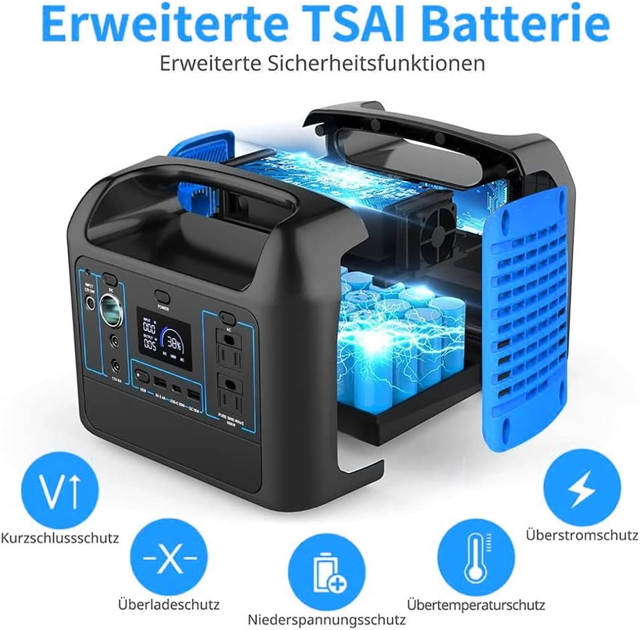 Portable Outdoor Power Station Battery Generator 220-230V 568Wh/153600mAh Camping Solar Generator Emergency Energy Supply LCD Display for Outdoor Camping - Blue