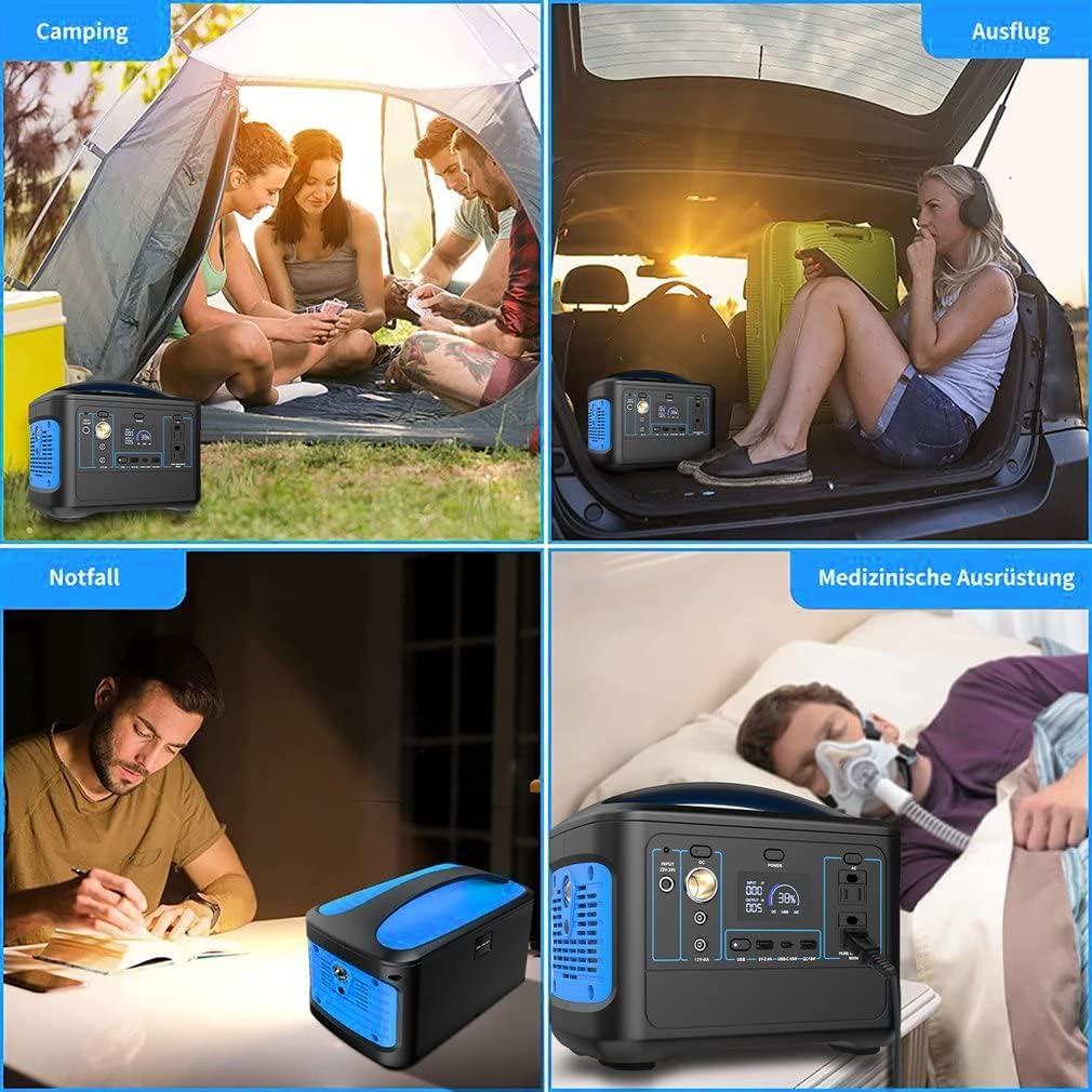 Portable Outdoor Power Station Battery Generator 220-230V 568Wh/153600mAh Camping Solar Generator Emergency Energy Supply LCD Display for Outdoor Camping - Blue