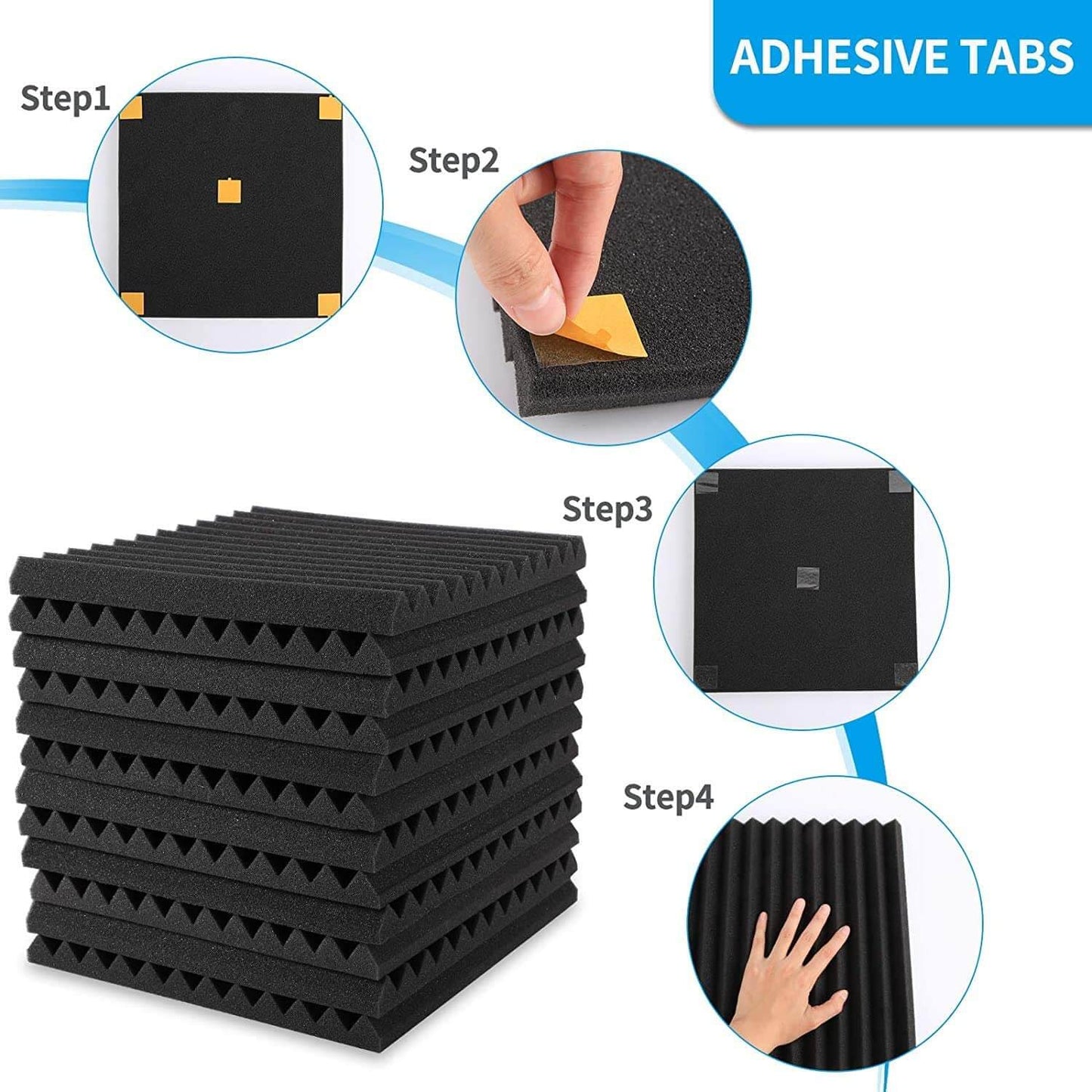 Sound Absorbing Panels 10 Pack - Acoustic Foam Wedge Tiles (30x30cm) - High Density for Studios and Media Rooms