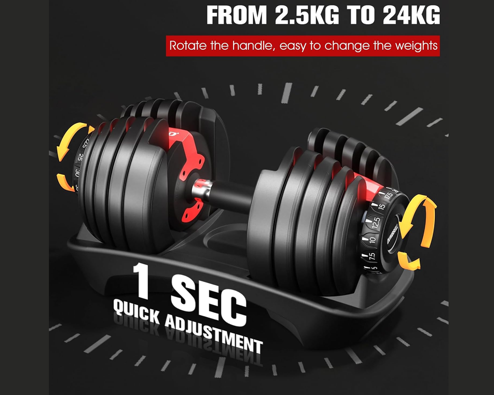 Adjustable Dumbbells 24KG – Intelligent 15 Weight Home Gym Dumbbell for Strength Training