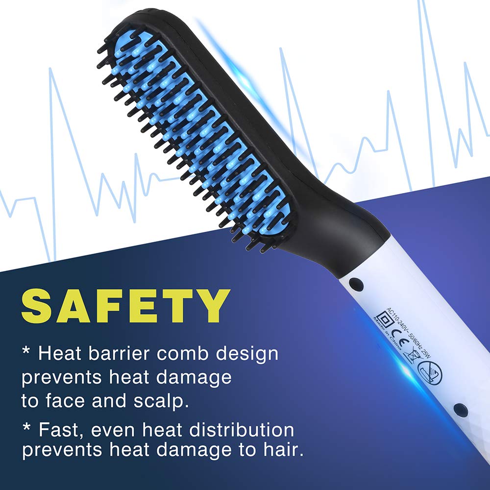 Beard Straightener for Men – Electric Ionic Heated Beard Comb – Fast Hair Styling Brush for Long Beards, Curly Hair, and More – Portable Travel-Friendly