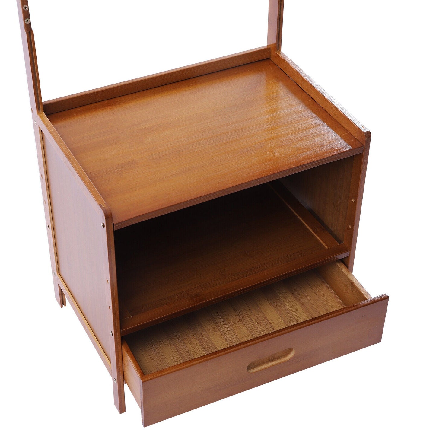 Bedside Table Bamboo – Multi-Purpose 2-Tier Storage Table with Coat Rack & Hooks for Entryway, Bedroom, or Closet (165cm)