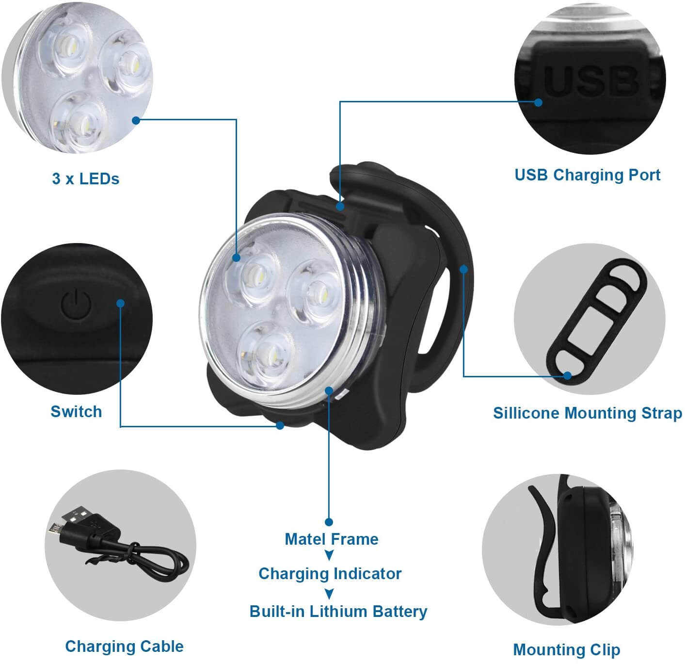 Bike Light Set - Super Bright USB Rechargeable Bicycle Lights, Waterproof LED Cycle Lights for Mountain and Road Bikes