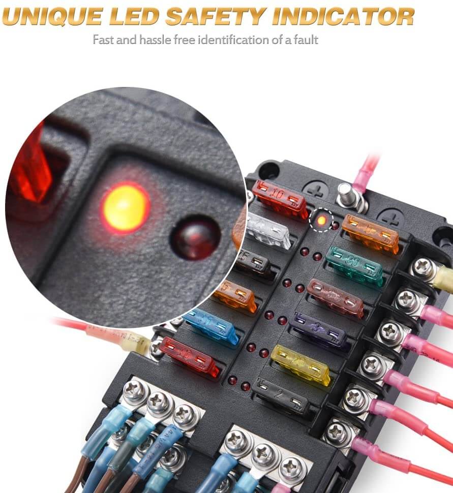 12 Circuit Negative Bus Blade Fuse Block
