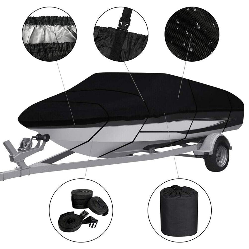 Boat Cover Heavy Duty – Waterproof UV-Protected Boat Cover Black 16–18ft