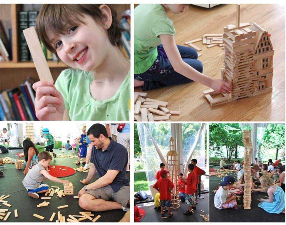 Natural Wood Stacking Block Set - 300 Piece Wooden Construction Building Kit