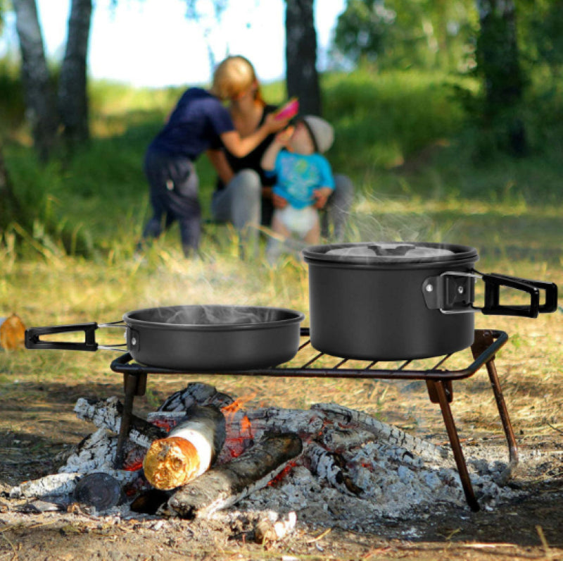 Outdoor Camping Cookware Set with Folding Spoon & Mini Gas Stove