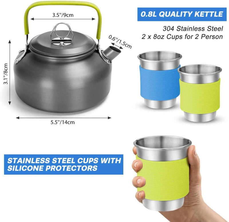 Outdoor Camping Cookware Set with Folding Spoon & Mini Gas Stove