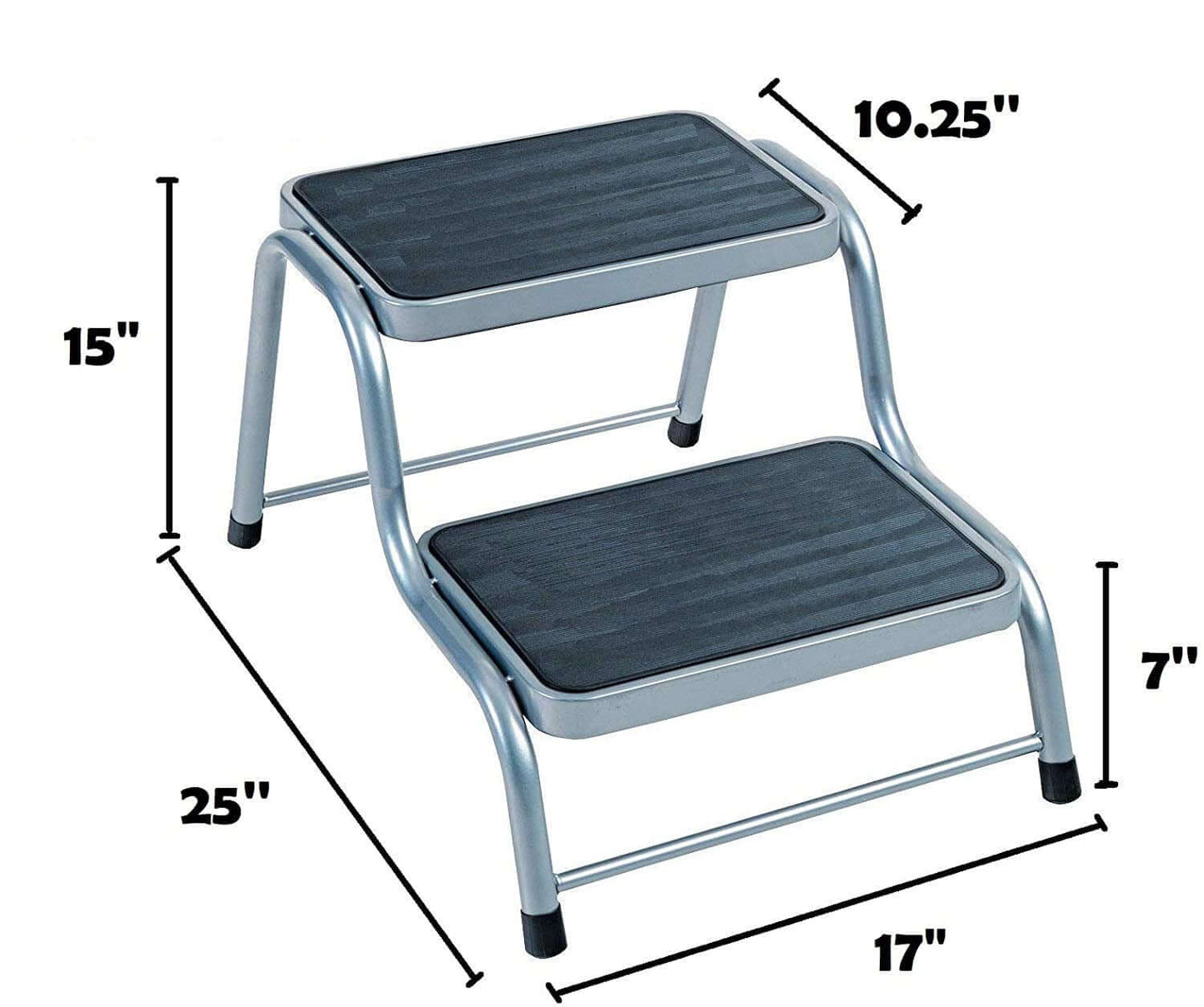 Heavy Duty 2 Caravan ladder Non Slip Steel Double Step Ladder 150KG Grey