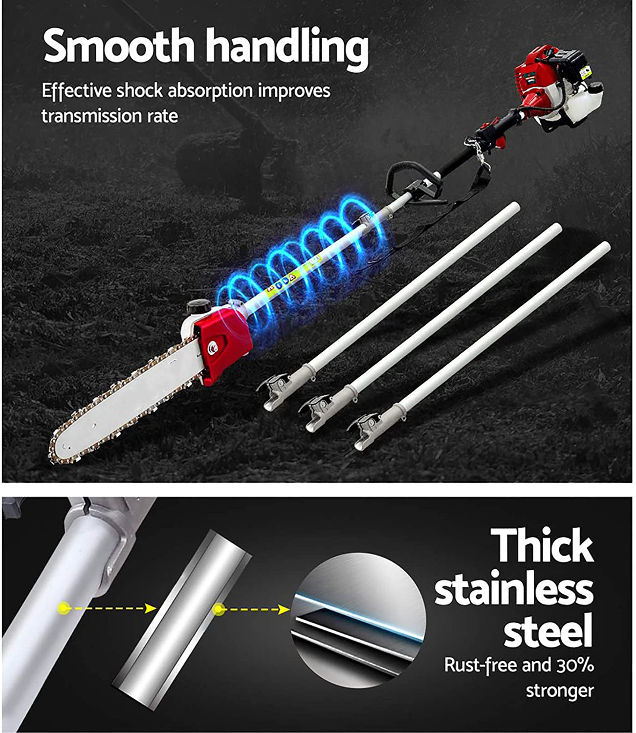 62CC Petrol Pole Chainsaw Saw Brush Cutter - 7-in-1 Multifunctional Garden Tool