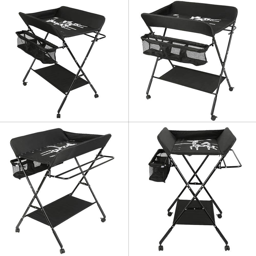 Baby Changing Table Foldable and Portable with Giraffe Pattern (Black)
