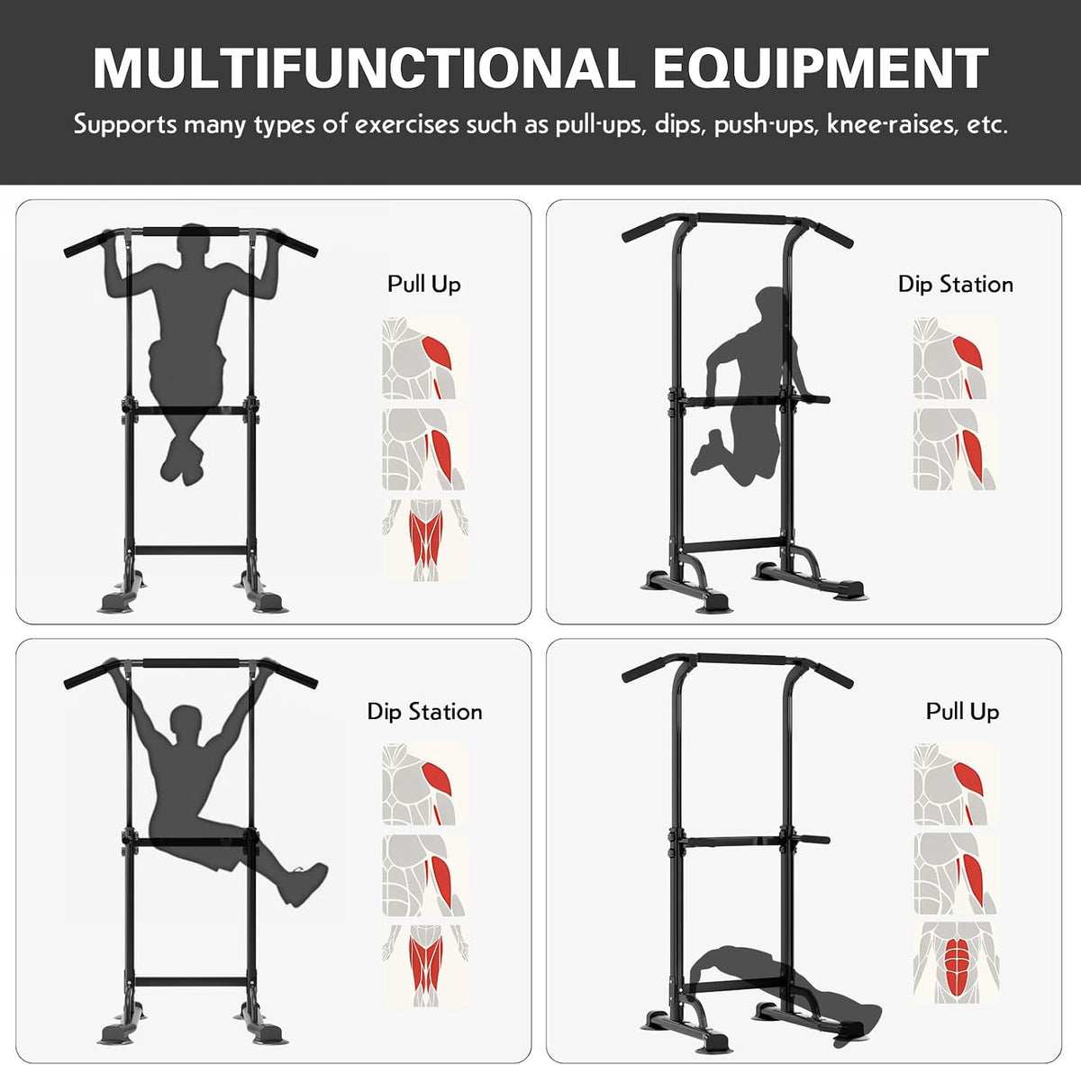 Chin Up Pull Up Station Adjustable Power Tower Fitness Equipment