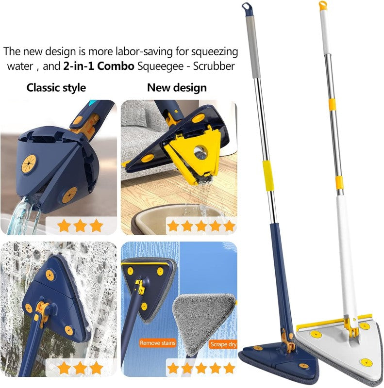 Triangle Cleaning Mop with Wiper Strip – 360° Rotating Cleaning Mop for Wet & Dry Use