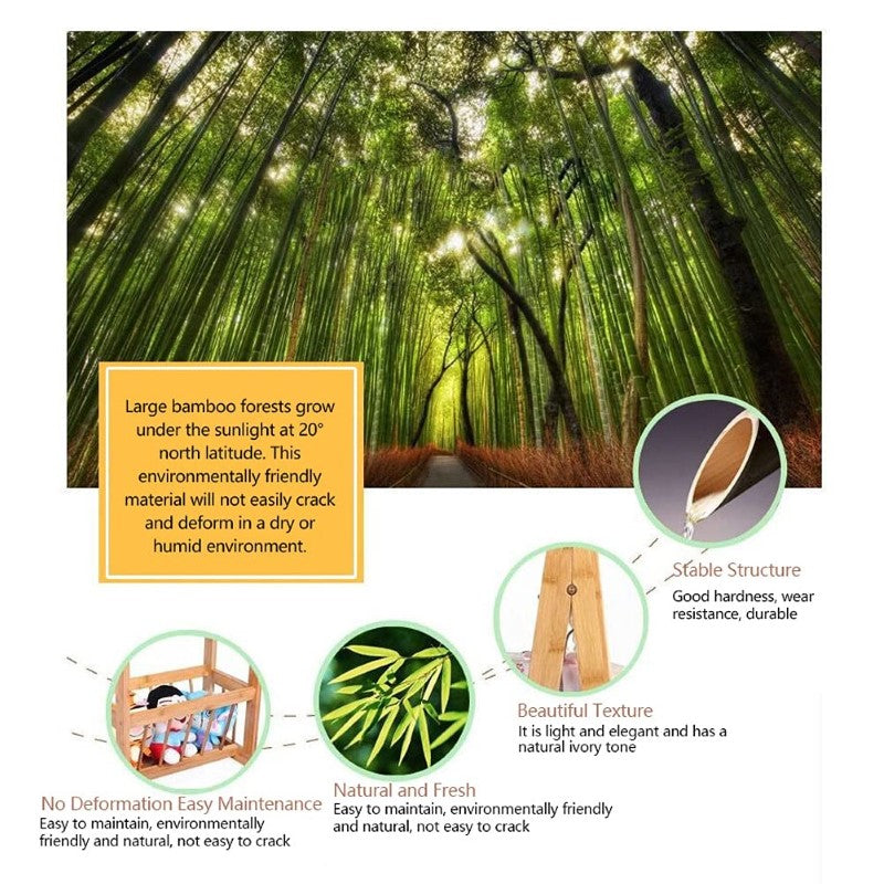 Wooden Coat Stand Rack with Shelf - Bamboo Design