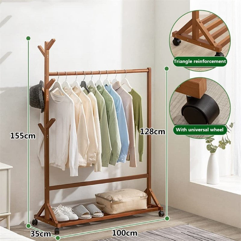 Wooden Coat Stand Rack with Shelf - Bamboo Design