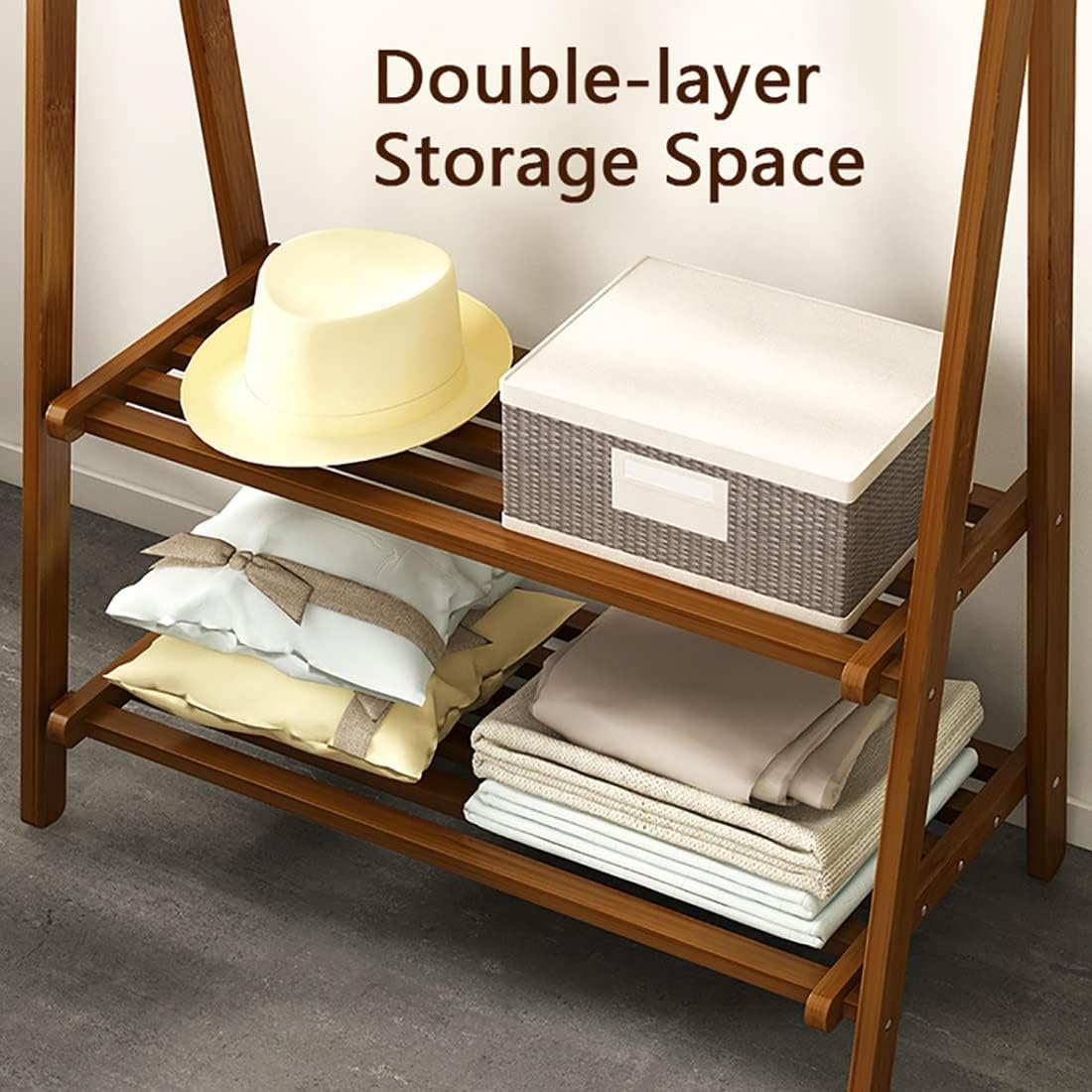 Floor-Standing Clothing Display Rack – Wooden 3-Layer Coat Rack with Modern Minimalist Design