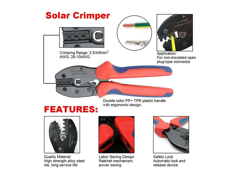 Solar Crimper MC4 PV Crimping Pliers Cable Terminals Tool Panel Cable Connector