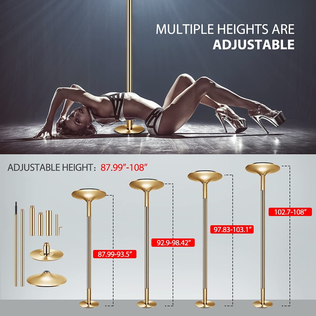 Dancing Pole for Home Fitness – Portable Rotating Dancing Pole with Adjustable Height