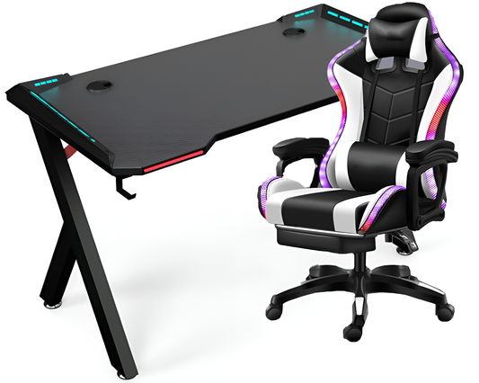 Gaming Chair with Desk – Racing Gaming Chair Combo with RGB Lights & Table