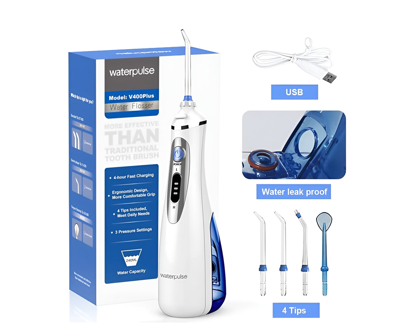 Waterpulse V400 Portable Dental Jet Water Flosser Oral Irrigator Teeth Cleaner