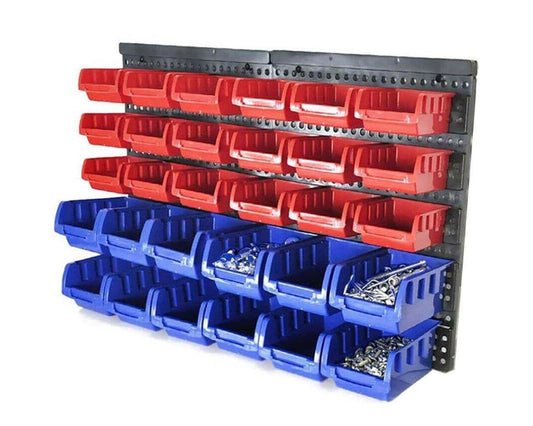 WALL MOUNTED GARAGE ORGANISER / PARTS RACK WITH 30 BINS
