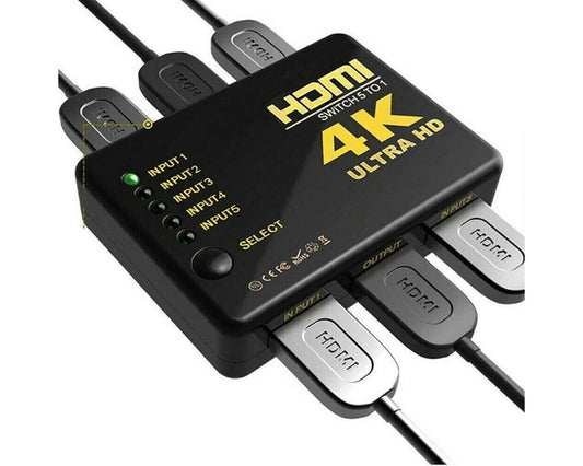 5-Port HDMI Splitter with Remote Control – 4K 3840x2160P HDMI Switcher, 1 in 5 HDMI Output for TV Box, PS3, DVD, PC