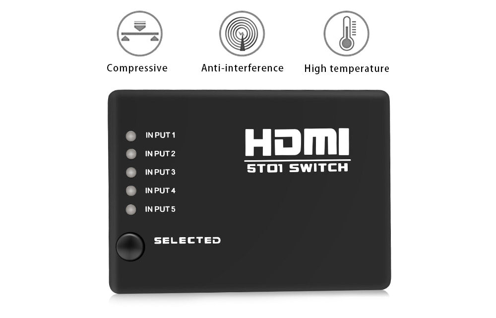Hdmi Splitter Intelligent 5X1 5-Port Hdmi Switch/Switcher With Ir Remote