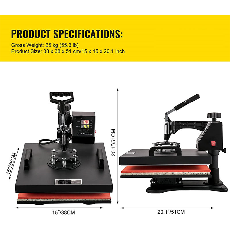 Heat Press 15x15 Inch 8 in 1 Heat Press Machine | Digital Multifunctional Sublimation Machine for T-Shirts, Hats, Mugs, Plates