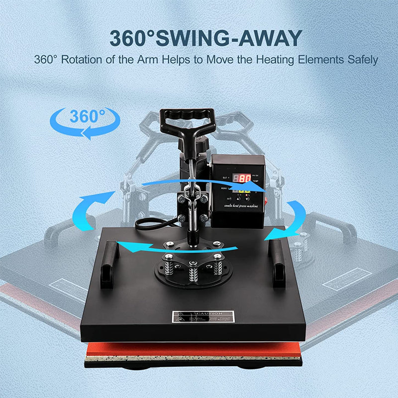 Heat Press 15x15 Inch 8 in 1 Heat Press Machine | Digital Multifunctional Sublimation Machine for T-Shirts, Hats, Mugs, Plates