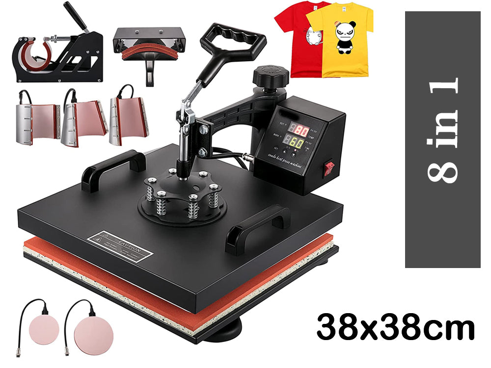 Heat Press 15x15 Inch 8 in 1 Heat Press Machine | Digital Multifunctional Sublimation Machine for T-Shirts, Hats, Mugs, Plates