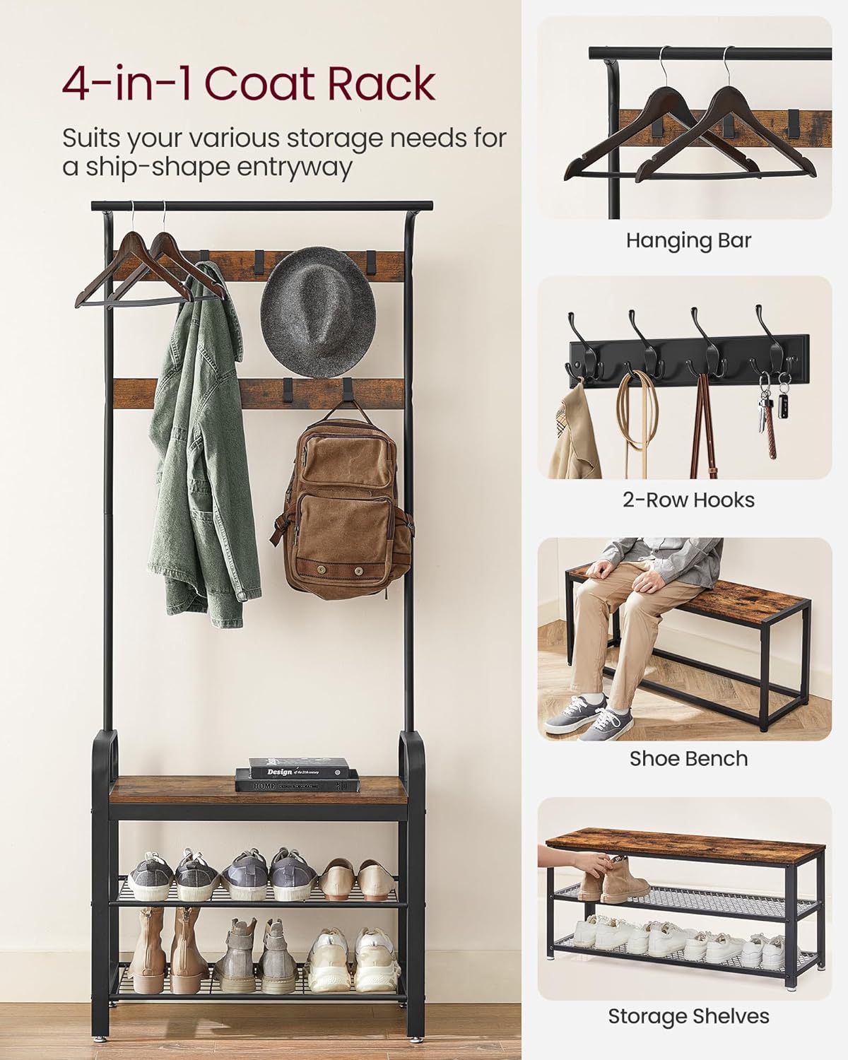 Vasagle Coat Rack Stand with Shoe Storage Bench