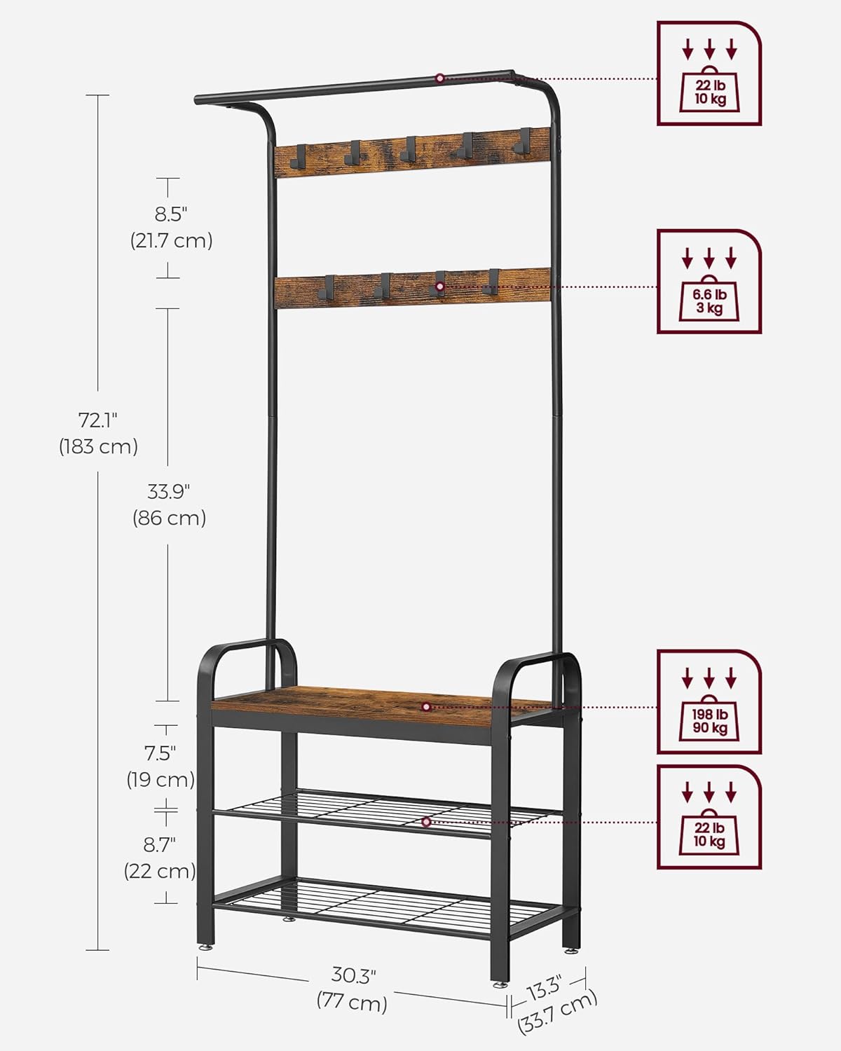 Vasagle Coat Rack Stand with Shoe Storage Bench