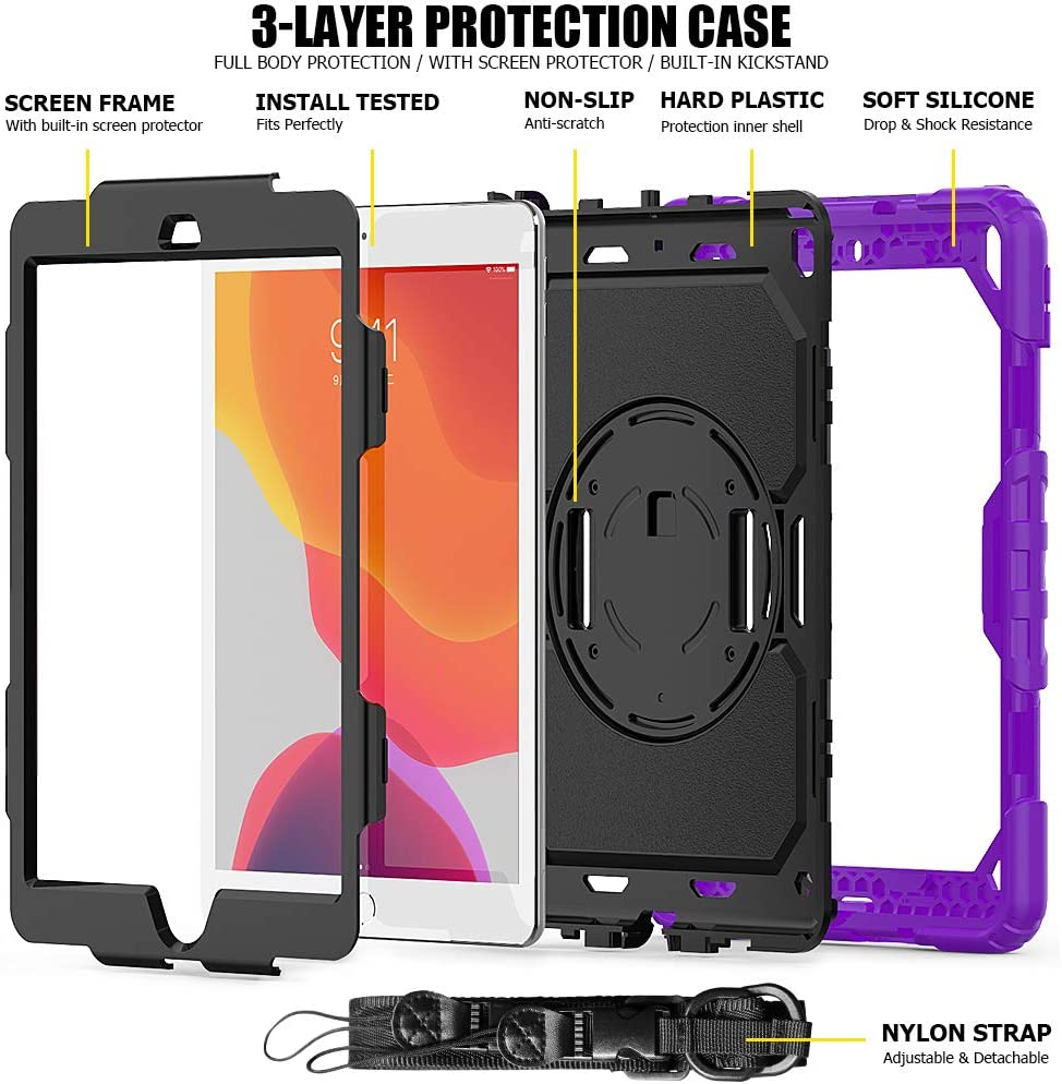 iPad 10.2 Case - Rugged iPad 10.2 Case with Swivel Stand & Strap