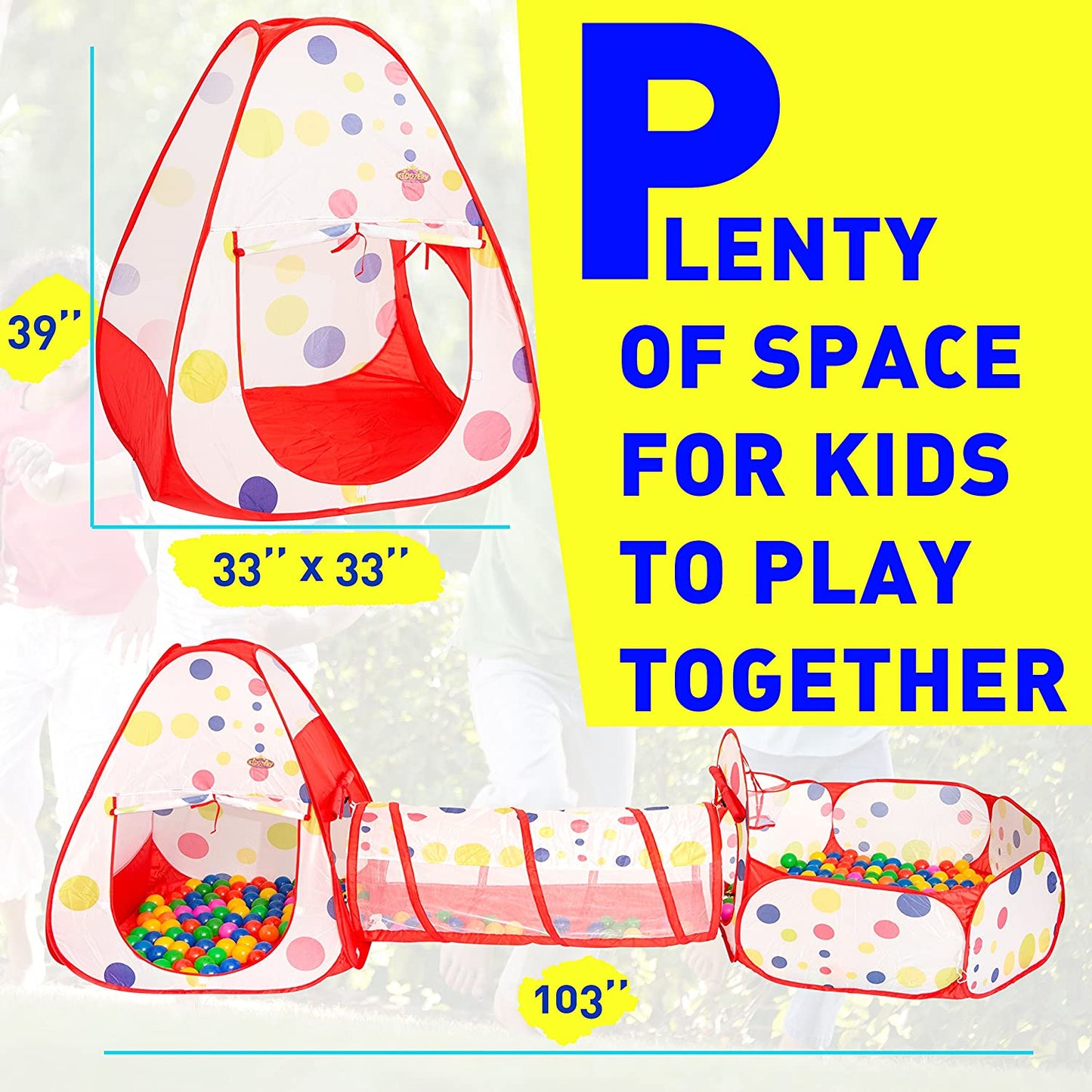 3 Piece Activity Playhouse Tent - Pop Up Tunnel, Ball Pit and Mini Hoop Set