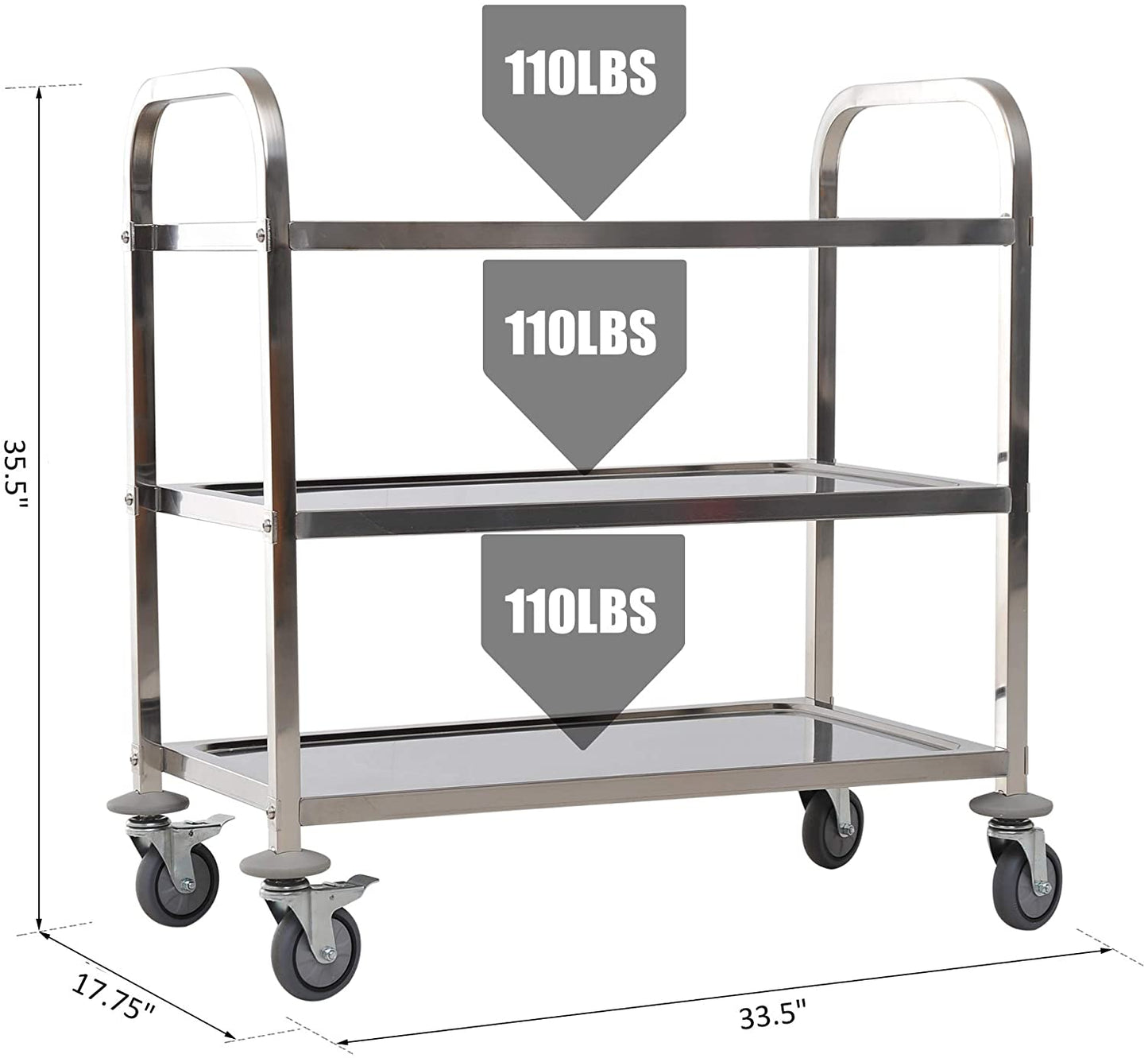 3-Tier Stainless Steel Kitchen Trolley - Durable Storage Cart for Kitchen, Hotel, and Medical Use