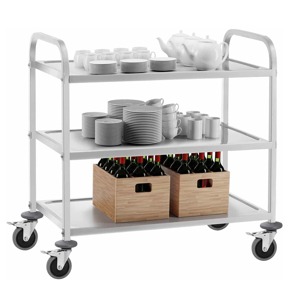 3-Tier Stainless Steel Kitchen Trolley - Durable Storage Cart for Kitchen, Hotel, and Medical Use