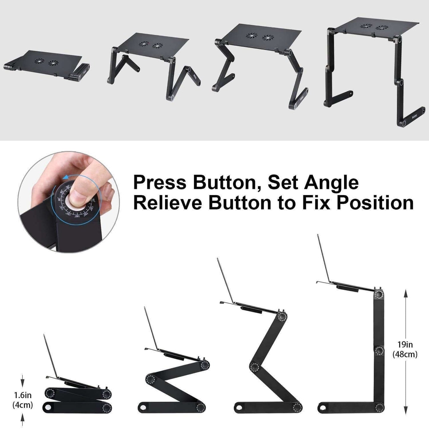 Laptop Stand for Bed and Sofa, Cozy Desk Portable Adjustable Laptop Table Stand Up/Sitting with 2 CPU Cooling Fans and Mouse Pad