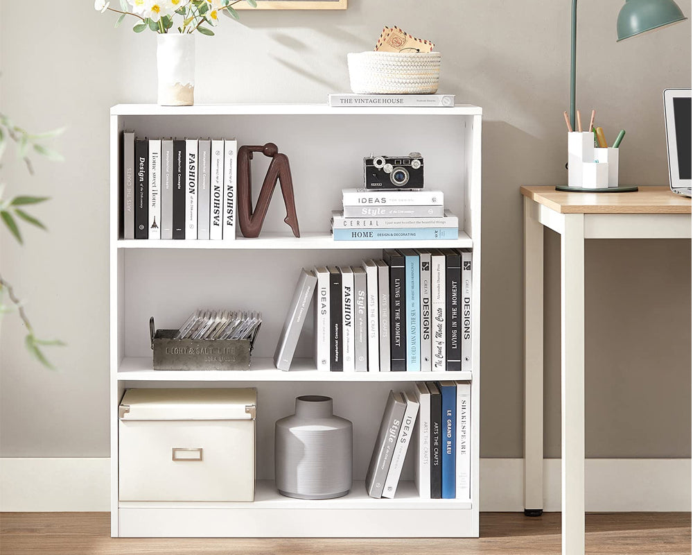 VASAGLE 3 Tier Bookcase with Adjustable Shelves – White