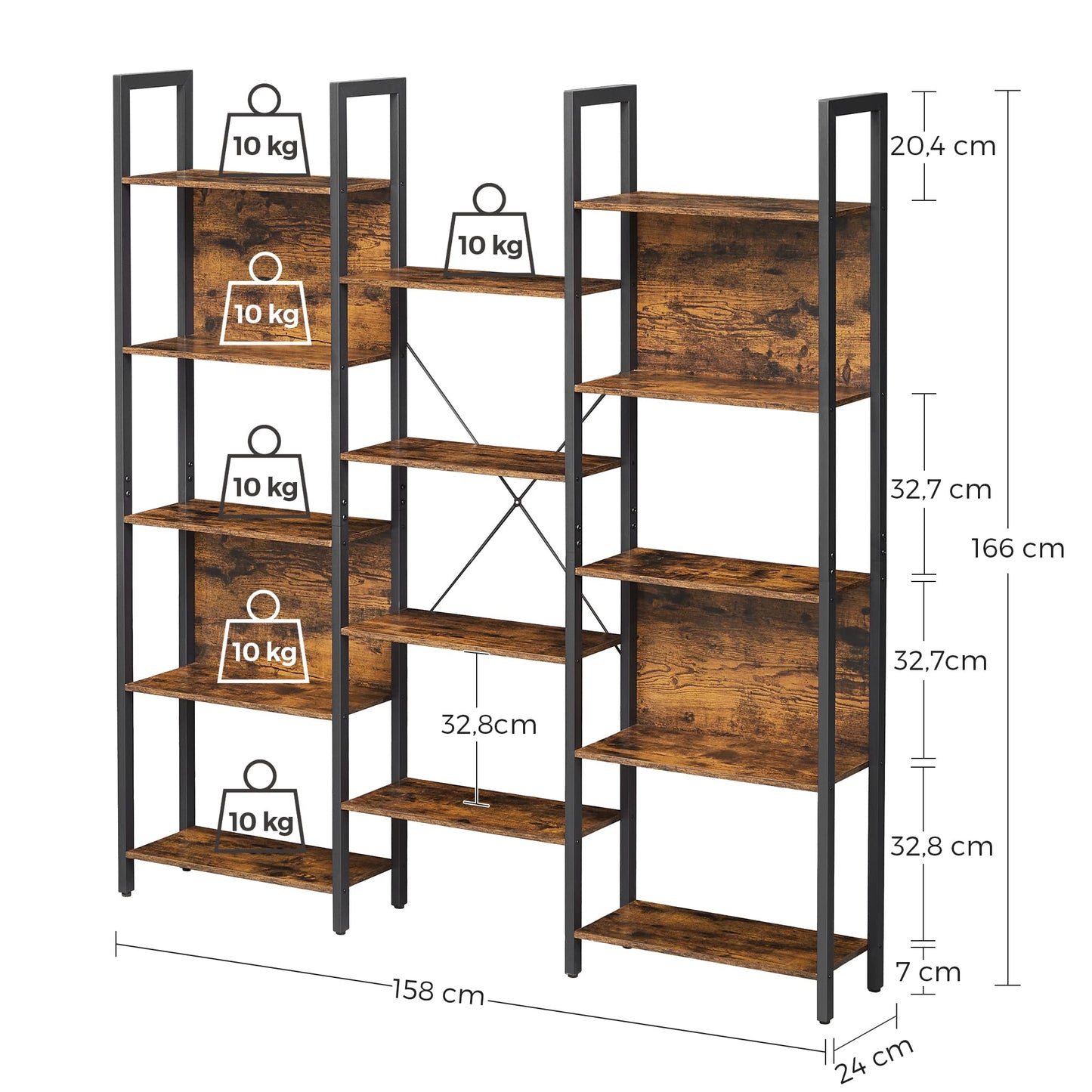 Industrial Bookshelf Bookcase 14 Shelf