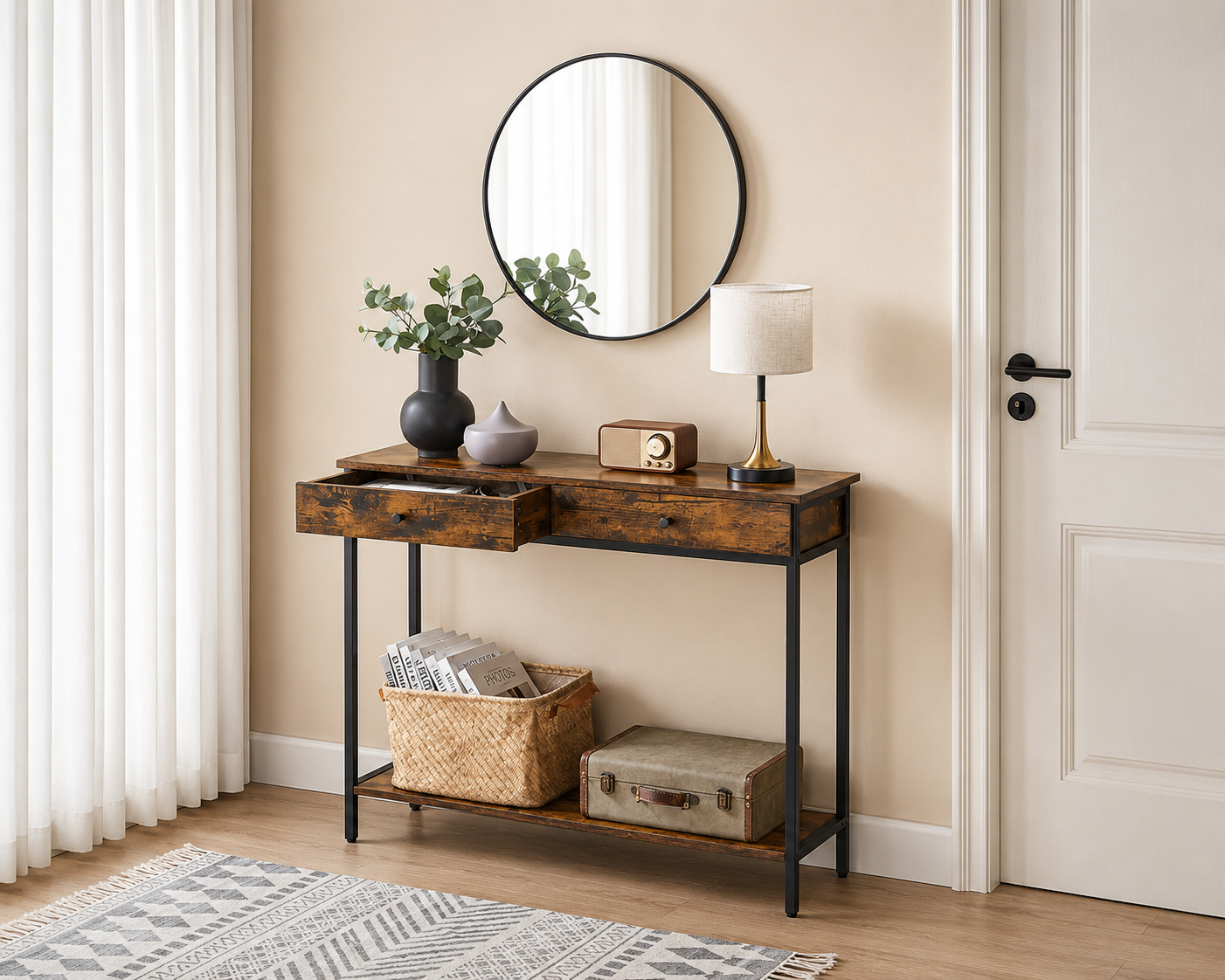 Industrial Console Table Hallway Table Sofa Table with Drawers