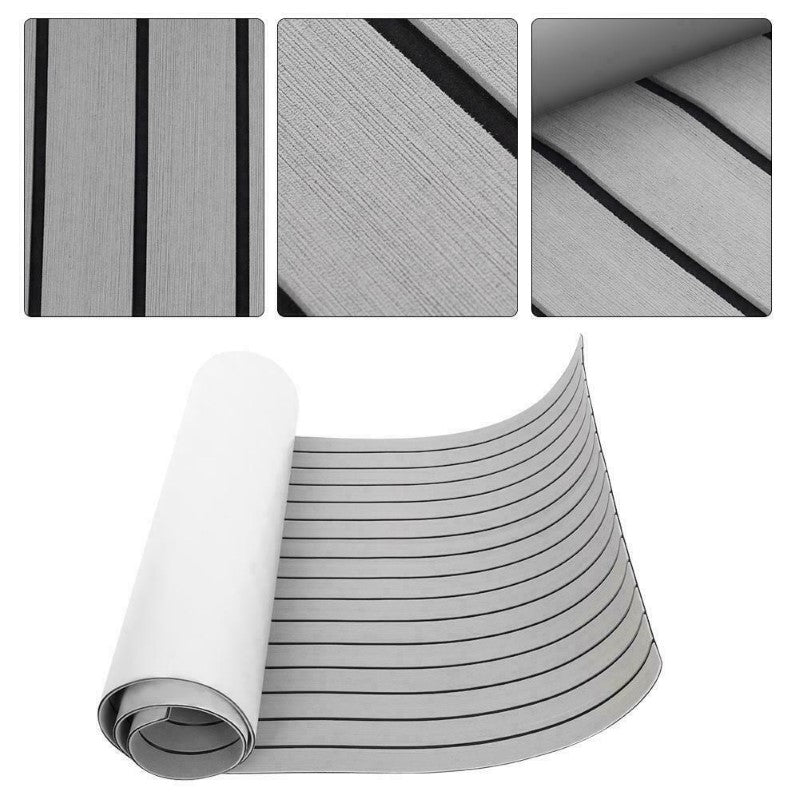 Boat Flooring Mat EVA Foam Decking Sheet Non-Slip Cover Grey with Black Stripes