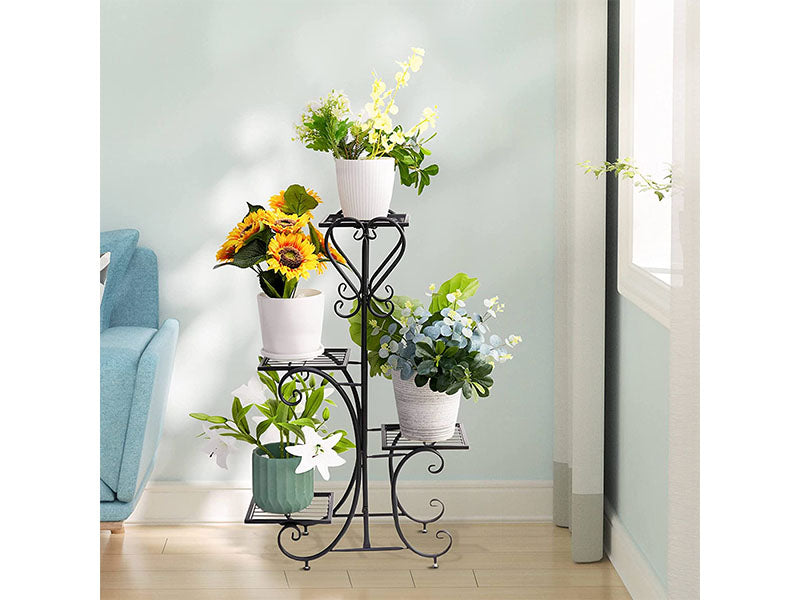 4-Tier Metal Plant Stand Indoor Outdoor Flower Shelf (Black)