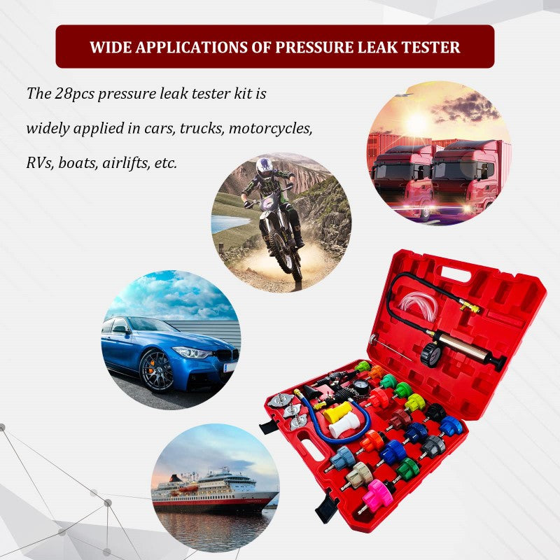 34Pcs Radiator Pressure Tester Kit Car Cooling System Leaking Refill Vacuum