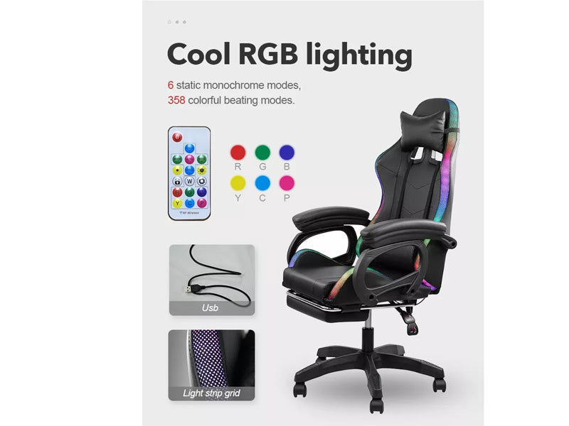 Gaming Chair with RGB Lights - Ergonomic Gaming Chair with Footrest & Speakers