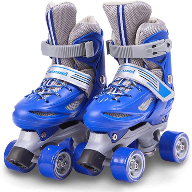 Blue Adjustable Quad Roller Skates - Four Wheel Skating Boots Size M