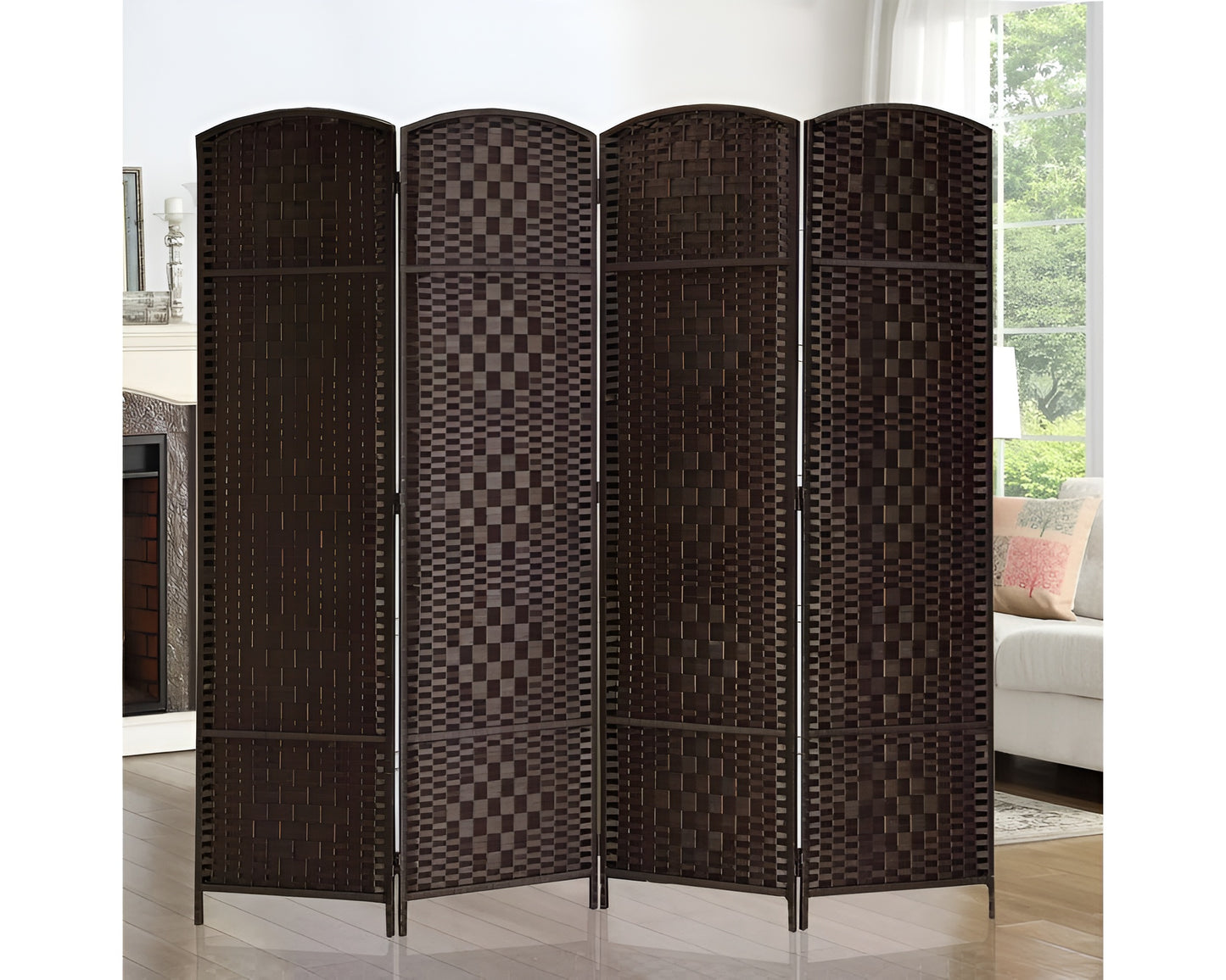 Rattan Room Divider Folding Screen - 4 Panels