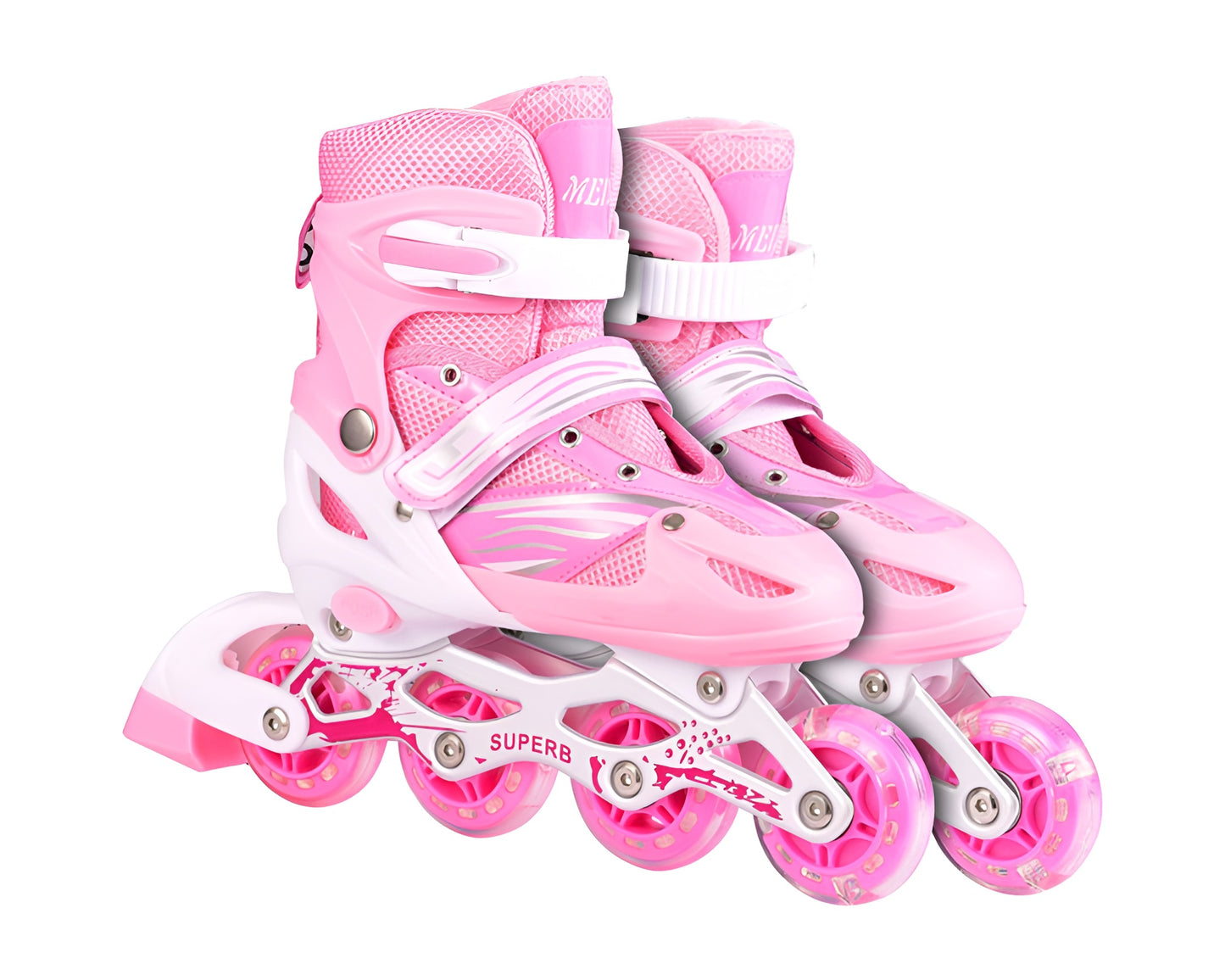 Girls Adjustable Inline Roller Skates – Pink Light Up Wheels Kids Skating Shoes