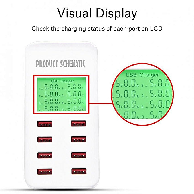 40W 8 Port Smart USB Charger Station with LCD Display