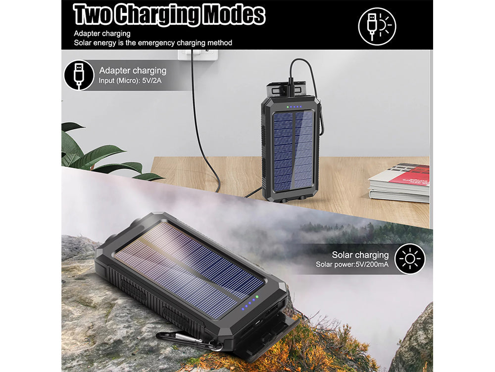 Orange Outdoor Solar Charger 20000mAh LED Lighting Waterproof Mobile Power Bank
